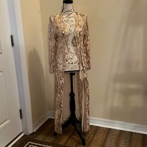 Blush Sequined Long Sleeve Duster